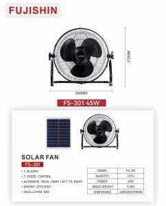FUJISHIN Solar Black Loor Standing Fan Household Outdoor Indoor Use Equipped solar Panel Fast Charging Waterproof