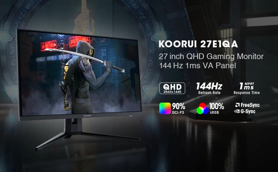 KOORUI 27 inch 2K QHD 144Hz 1ms Curved Gaming Monitor,Adpitive-sync  Technology,100% sRGB Computer Monitor,HDMI/DisplayPort,Black,27E6QC 