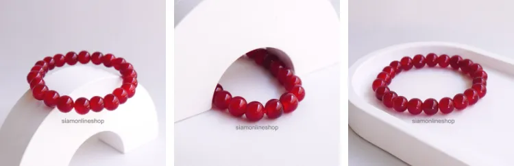 LUCKYSTONE หินสีนำโชค โทนสีแดงโกเมน ขนาด 8 มม. สร้อยข้อมือหินแท้