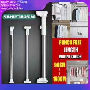 Warranty Ready Stock 50-80cm/110-200cm Telescopic 25mm Shower Curtain Rod Stainless Steel Curtain Rail Rod Tirai MandiClothes Rail Bathroom Retractable Clothes Rail Extra Long Curtain Hanger Nail-free Clothes Hanger