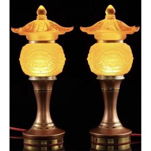 CẶP 2 CÂY ĐÈN LED HOA SEN LƯU LY THỜ CÚNG TRANG TRÍ