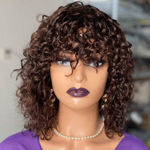 2 # Women Short Curly Human Hair Wigs Short Wigs Natural Looking Fashion Type for Female Full Machine Wig Real Human Hair Wig