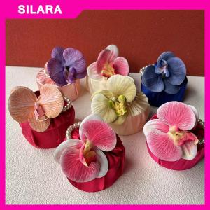 SILARA Fabric Flower Knot Bag Satin Silk Orchid Handbag Jewerly Packaging Box Wedding Candy Bag