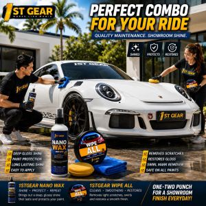 1stGear Nano wax 250mL & 1stGear Wipe all 60grms with microfiber - Shine and Protect Gloss and Guard Bundle