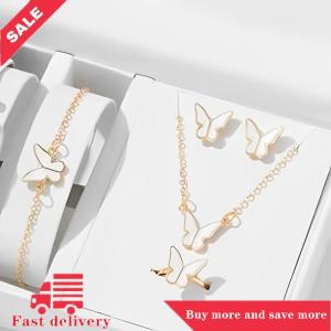 [COD]Flash Delivery 5PCS Fashion Butterfly Pendants Necklace Earrings Ring Bracelet Sets For Women Jewelry Set Bridal Wedding Jewelry Gift