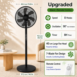 LUMIVA 360° Air Circulation Pedestal Fan Electric Stand Desk Fan with Remote Control 8 Speeds Quiet DC Motor Timer Strong Airflow Energy Saving Cooling Fan for Home Office