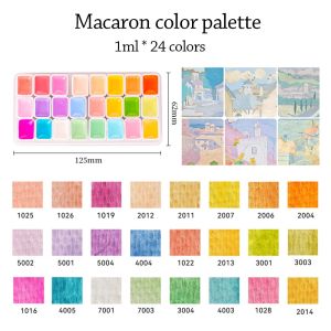 MAXG 1ml mỗi màu Bộ màu nước Nhựa 24 màu sắc Màu nước đặc Di động Phối màu chuyên nghiệp Sắc tố rắn Nghệ thuật chuyên nghiệp