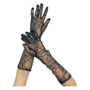 SDFSF Solid Color Spider Web Gloves Gauze Transparent Women Driving Gloves Fashion Dark Series Long Mittens Girls