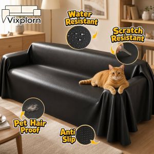 Vixplorn Pu Leather Sofa Cover Waterproof Anti Slip Pet Hair Proof Scratch Proof Couch Protector Solid Color Easy Clean Fit Most Sofa Types