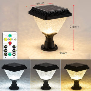 Slamp Solar Post Lamp Outdoor Waterproof Gate Lights IP65 Tricolor Pillar Lights Remote Control Solar Energy+Electricity Post Light for Parks Lawns Patios Gardens