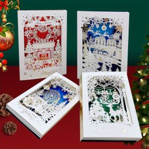 MMLUCK Three-dimensional Christmas Layered Greeting Card Paper Engraving Party Invitation Festival Decoration Hot Stamping Process Holiday Supplies New Year