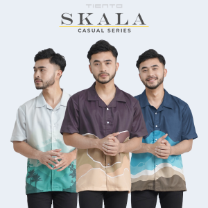 Tiento Kemeja Pakaian Pria Baju Kasual Atasan Lengan Pendek Motif Nature Skala
