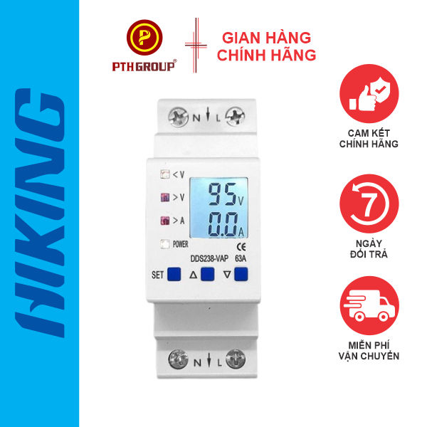 PTH GROUP Đồng hồ đo công suất tiêu thụ có bảo vệ quá áp quá dòng HIKING  DDS238-VAP 63A