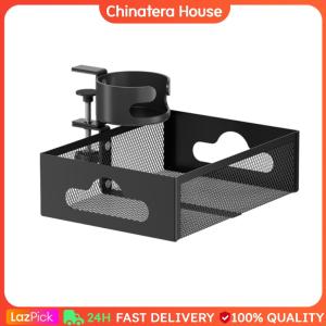 Under Desk Storage Rack Under Desk Drawer Organizer 360 Degree Rotation Drink Holder High Load Capacity for Home Office