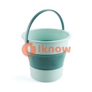 I know Convenient travel folding bucket washing fishing bucket household use large medium and small telescopic foot wash thickened plastic bucket three colors