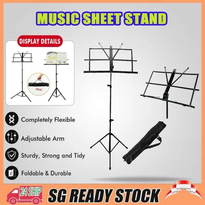 [SG] Foldable Music Sheet Stand Portable Tripod Stand Steel Metal Music Stand with Carry Bag Guitar Parts & Accessories