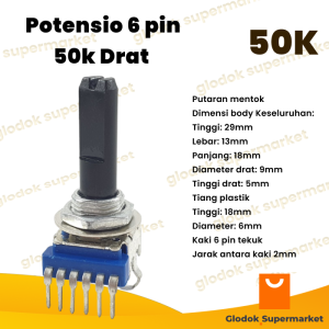Potensio 6 pin 50k Drat Stereo Kaki 6 Tekuk Volume Mixer 503
