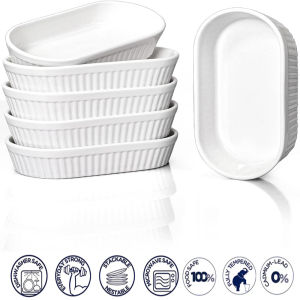 DAFIFY 4 Pcs Oval Ceramic Bakeware Dishes Dinner Plate 8oz Porcelain Ramekins of Baking Pan Set