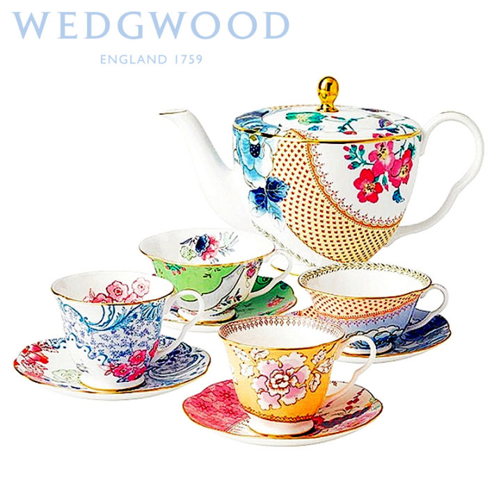Wedgwood fine bone china tea cup, saucer and teapot set, teacup for