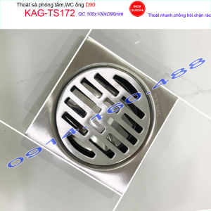 Phễu thoát nước chống hôi 10x10cm ống D90mm KAG-TS172 D90 Inox Chu Lai cao cấp