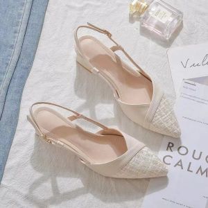 Nude Pointed Toe Strap Sandals WomenS Summer New Chunky Heel Shoes 5Cm