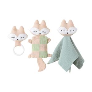 3Pcs Baby Comforting Towel Soothing Toy Burp Cloth Cartoon Sleeping Toy Newborns Rattle Toy with Teether Circlet