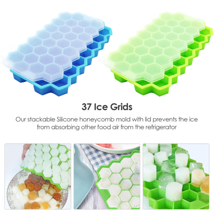 Ice Cube Trays Silicone & Flexible 37Ice Cube Trays with Removable Lid