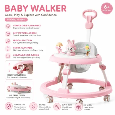 Baby Walker Music Anti O Leg Foldable Adjustable Height Push Toddler Car Walk learning anti-o-legs