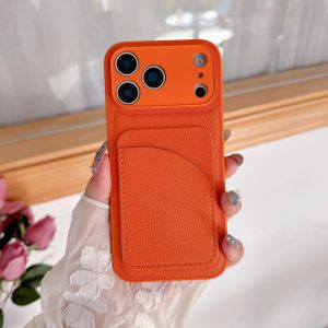 7CYM Advanced Orange Leather Insert Card Phone Case For iPhone 17 Air 16 15 14 13 12 11 X XS XR 8 Plus Pro Max Card Case Cover