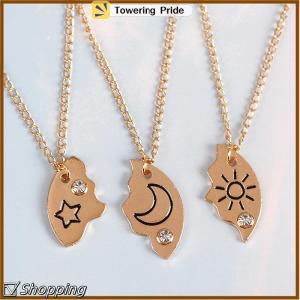 [Towering Pride] 3Pieces New Round Sun Star Moon Pendant Necklace Fashion Best Friend Forever Friendship BFF Men And Women Charm Chokers 2023