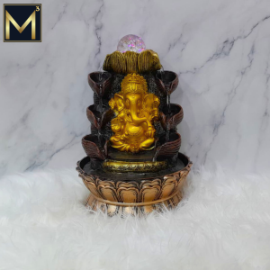 Golden Ganesha Cascading Water Fountain with LED Crystal Sphere
