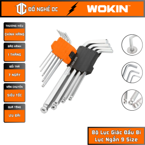Bộ Lục Giác Đầu Bi Ngắn 9 Size Bộ Lục Lăng Đầu Bi Cao Cấp 207509 Wokin Tools Thép cao cấp dùng để vặn tháo lắp bulong ốc vít đầu lục giác