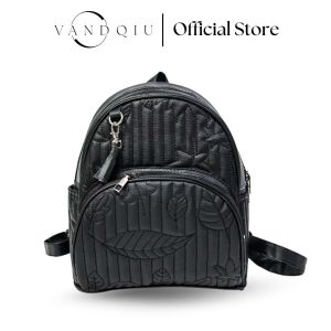 Vandqiu Tas Ransil Motif Bordir Daun Backpack Wanita Multifungsi