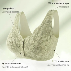 Middle-aged and Elderly Comfortable Bra Intimate Care Front Closure Bra Traceless Lace Breathable