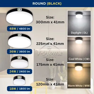 [SIRIM] VHome® LED Borderless Surface Downlight 18W 24W 36W 48W Round Square Lights Lampu Siling Ceiling Light Lighting
