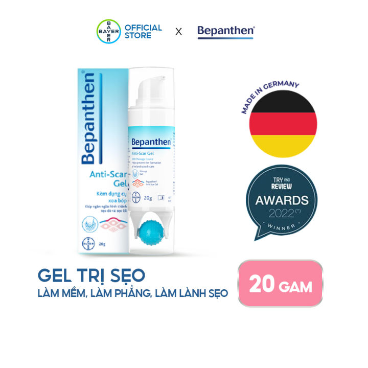 Gel giúp ngăn ngừa hình thành sẹo đỏ và sẹo lồi kèm dụng cụ xoa bóp Bepanthen Anti-Scar 20g