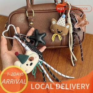 🚚Local Delivery🔥 Cute Plush Bear Bag Pendant Lovely Stuffed Animal Keyring Climbing Rope Keychain For Girls Backpack Hanging Decoration