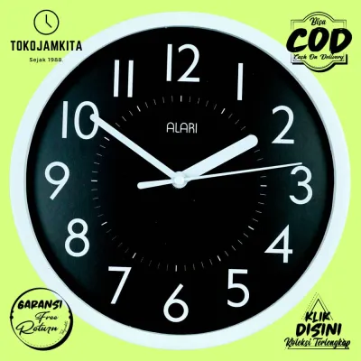 Jam Dinding Alari AL1209-1668 Minimalis Quartz Hiasan Rumah Minimalis Modern Besar BestSeller Hitam