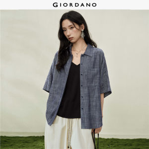 Giordano Women Linen single pocket five-quarter sleeve woven casual shirt - High Quality Free Shipping 18346605