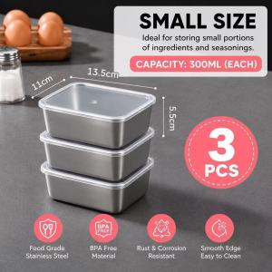 300ML 304 Stainless Steel Food Storage Box Airtight Container Small Portion Kitchen Organizer