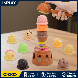 Ice Cream Stacking Tower with Scooper Balancing Fun Game Dessert Ice Cream Games Toy Montessori Educational Simulation Ice Cream Kitchen Toy Colorful Learning