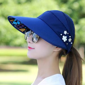 FIZZ KING Wide Brim Women Sun Hat UV Protection Flower Summer Ponytail Cap Fashion Korean Beach Visor Cap Ladies