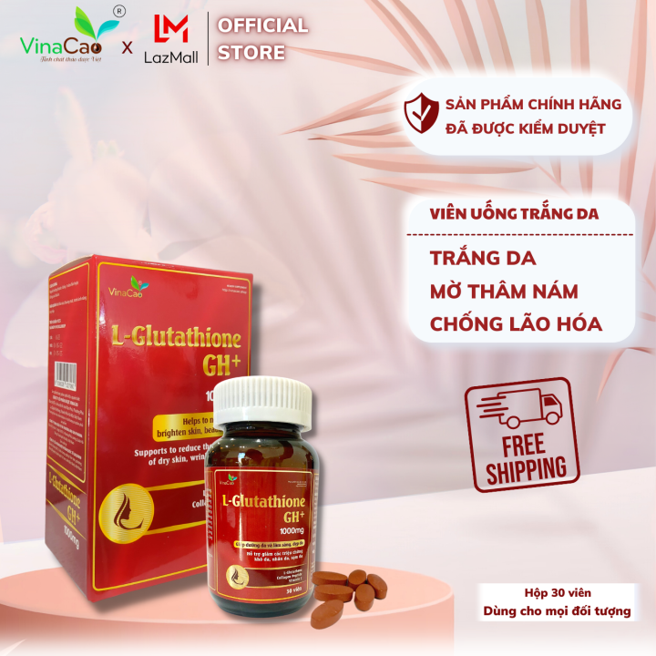 MUA 1 TNG 1] Vin ung trng da cao cp L-Glutathione GH+ 1000mg - Bt  tng da nhanh chng nng chng lo ha ci thin ln da _Vinacao_ - Lazada  | Lazada.vn