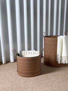 FFBH Laundry Basket High-end Leather Laundry Baskets with Handle Nursery Storage Living Room Round for Toy Clothes Kids Bedroom P9M4Y