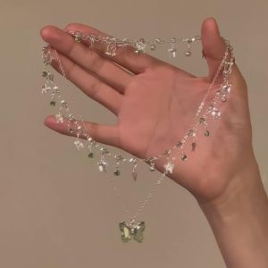 OUTOPEN Tua rua Vòng cổ bướm Zircon Kim cương giả Vòng Cổ Choker sáng bóng Tinh tế Vòng cổ choker Dây chuyền xương đòn Tiệc tùng