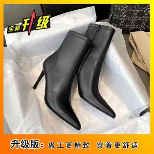 [Free Shipping] Stylish And Versatile High-Heeled Ankle Boots For Women New Autumn/Winter Korean Style With A Slim Heel Pointed Toe And Elastic Design For A Slimming Effect