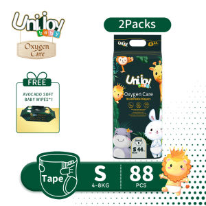 Unijoy Oxygen Care Tape Diapers Newborn Diaper (Size：S ) FREEx1 Baby Wipes (80Pcs/1Bag)- Superior Absorbency Ultra Soft Double Leak Guard Protection
