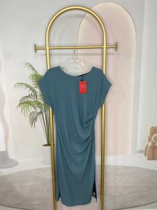 [นัดกับณัฐ] ชุดเดรสยาวมีแขน สีฟ้า ชุดเดรสทำงาน ชุดเดรสกระโปรงยาว