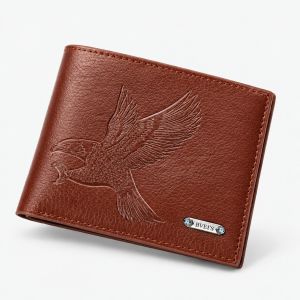 Mens PU Leather Eagle Pattern Short Wallet Multiple Card Slots Purse Large Capacity Card Cash Holde