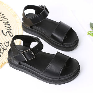 [Free Shipping] 2025 New Thick-Soled One-Strap Solid-Color Buckle-Strap Plus-Size Hollow-Out Roman Sandals For Women